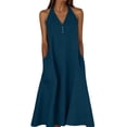 thumbnail image 2 of Uootdi Maxi Dresses for Women Halter Neck Sleeveless Button Detail Dresses Loose Flowy Casual Long Dresses Gift, 2 of 8