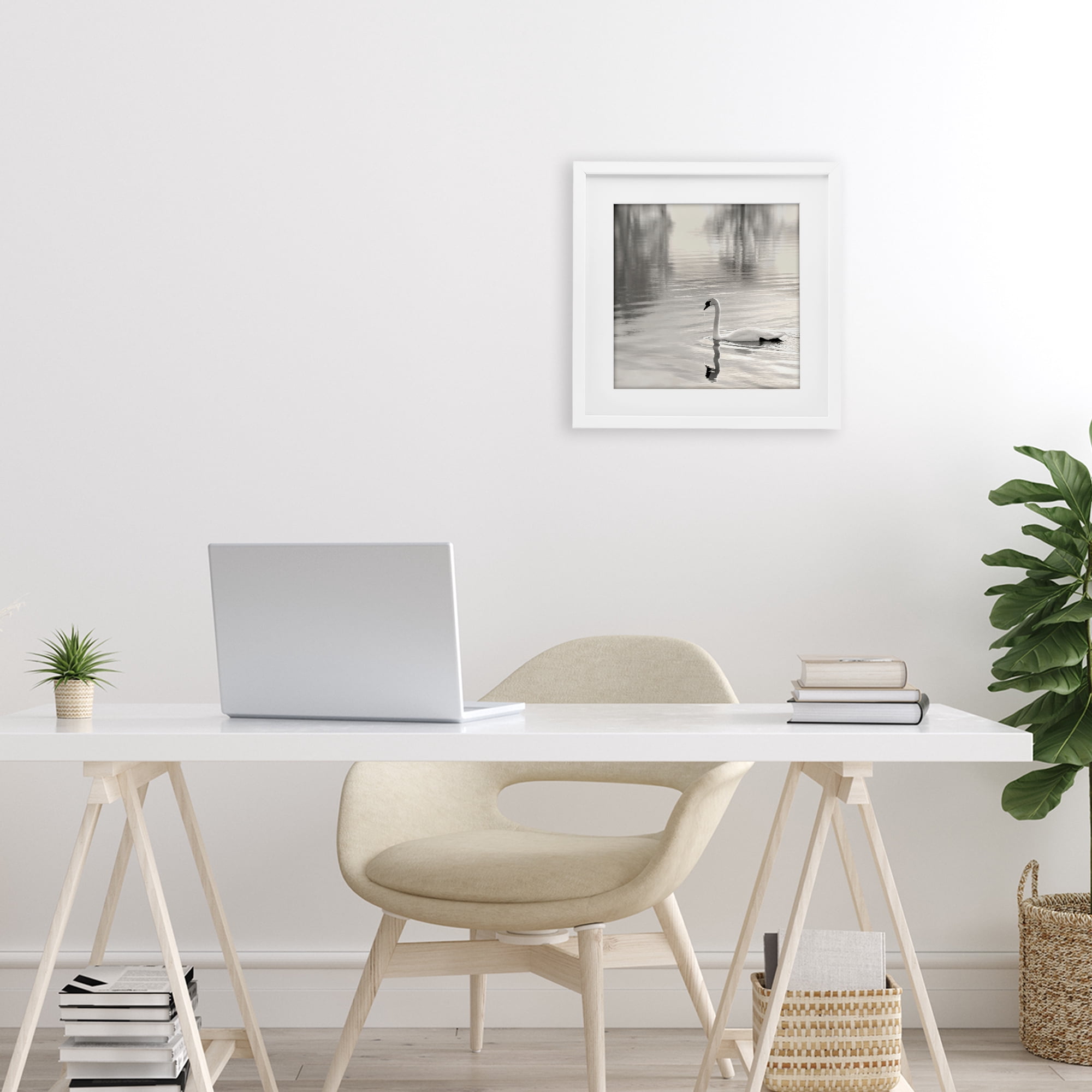 Stupell Industries Morning Sunlit Swan White Framed Print Under Glass, design by Nicholas Bell