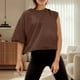 thumbnail image 2 of Camiseta de manga corta para yoga para mujer - Corte holgado, poliéster-spandex ligero, top deportivo informal para actividades en interiores y exteriores, 2 of 4