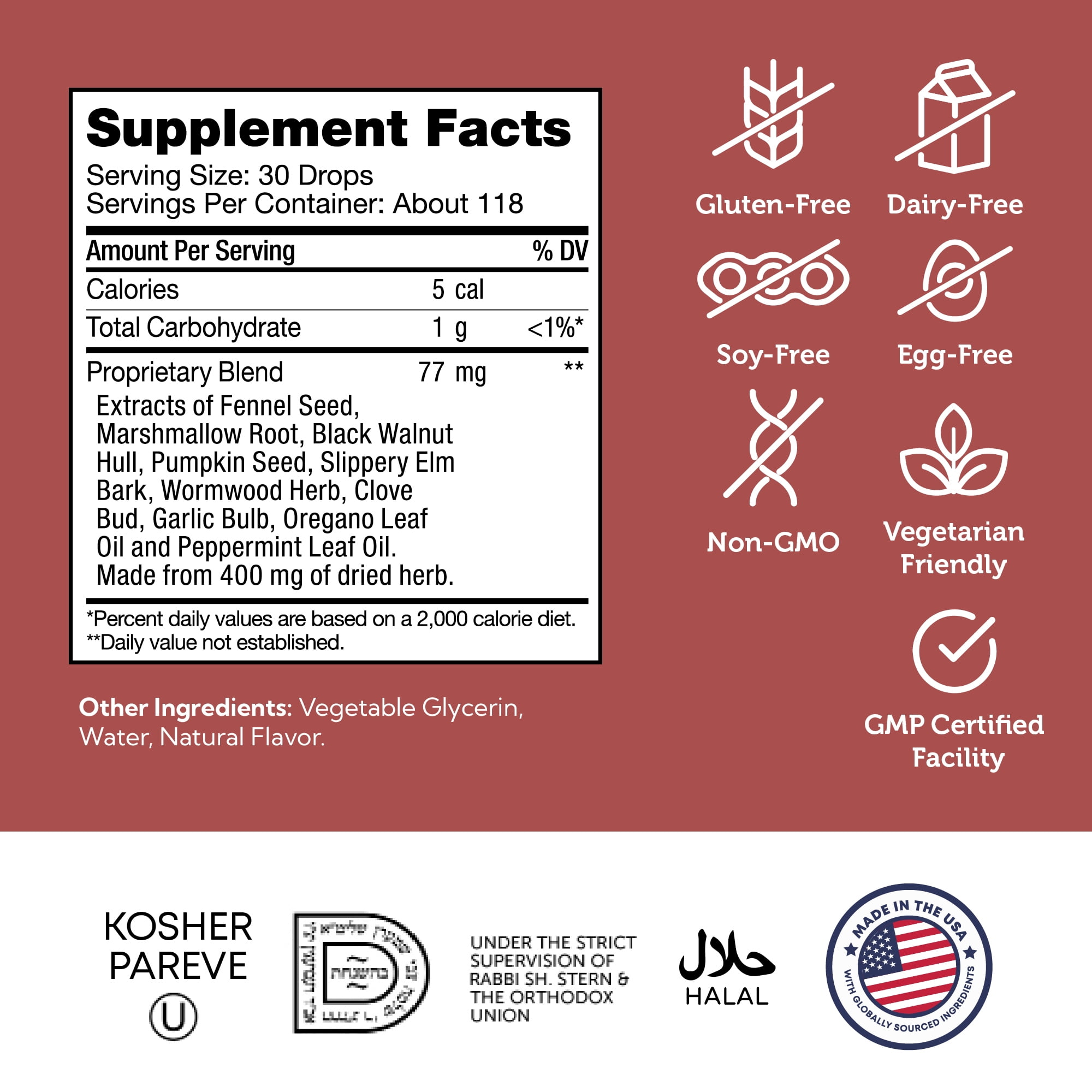 Zahler ParaGuard Liquid Drops, 4 Oz, Gut Health Supplement & Detox Cleanse with Wormwood, Garlic, Pumpkin Seed, Clove
