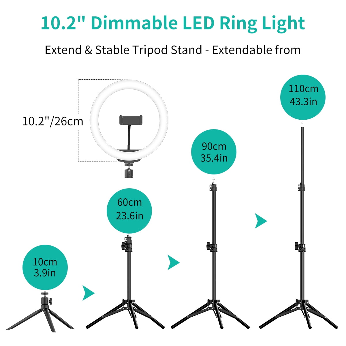3 Modes 10 Brightness LED Ringlight for Makeup/Photography/Live Streaming/YouTube TikTok ERUW 10.2 Selfie Ring Light with Tripod Stand & Phone Holder