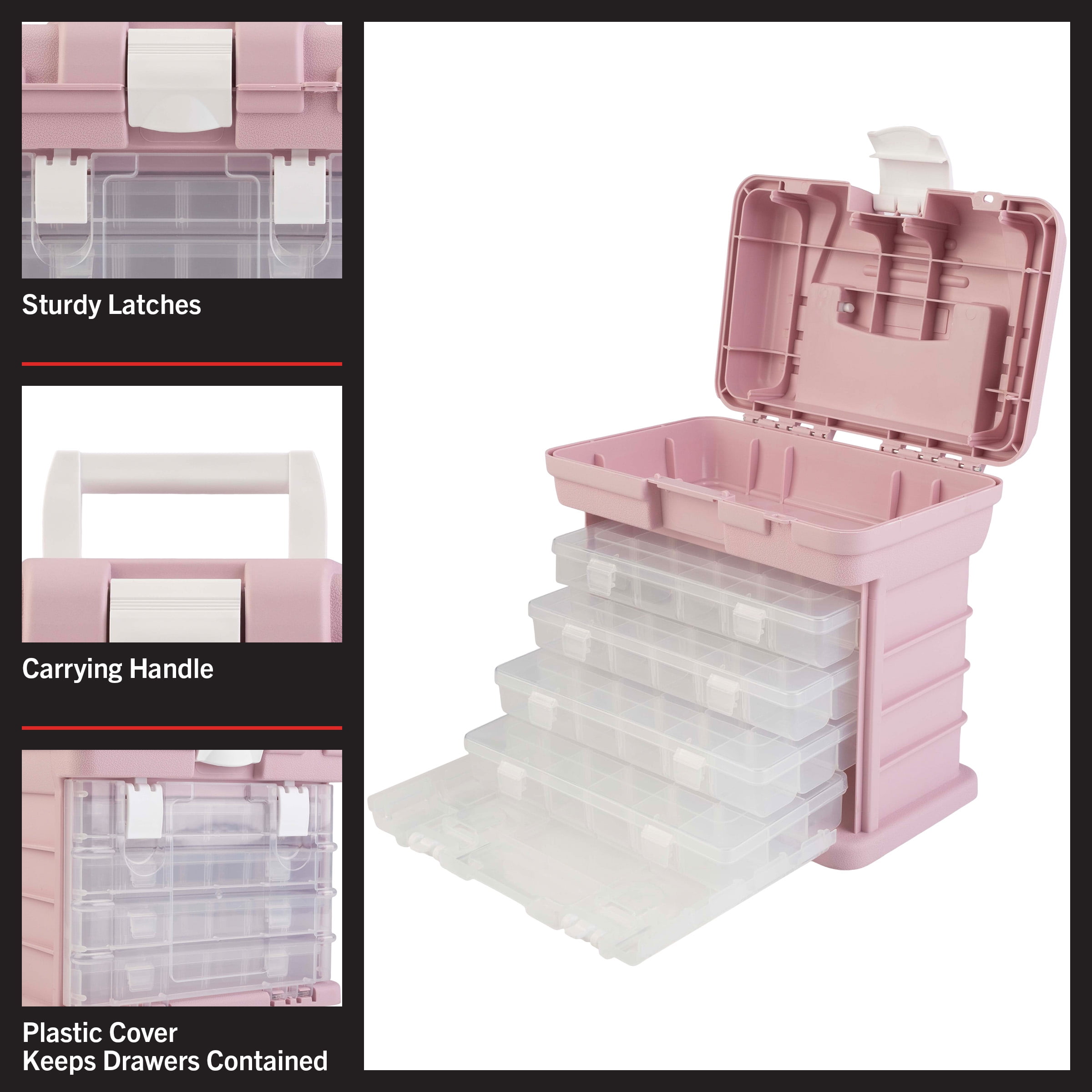Stalwart Small Parts Organizer Toolbox for Hardware, Tackle or Crafts, Pink