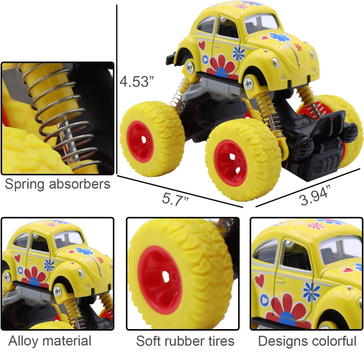Ficcug 2 Pack Pull Back Cars Toys,Friction Powered Trucks for Kids,Toddler Toys for 1 2 3 4 5 + Year Old Boys Girls