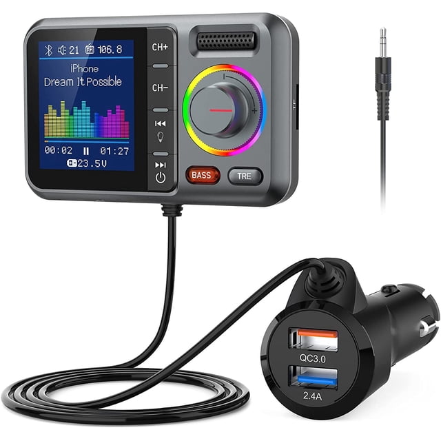 Transmisor FM Bluetooth Nulaxy KM28 con pantalla a color gris
