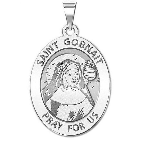 PicturesOnGold.com Saint Gobnait Oval Religious Medal - 1/2 X 2/3 Inch Size of Dime, Sterling Silver