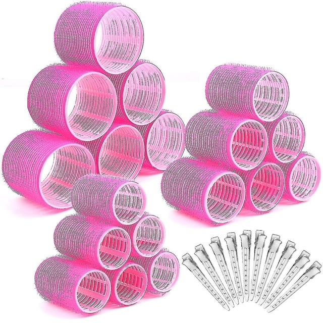 Juego de rizos para el cabello, 28 piezas, rulos grandes y pequeños sin calor, rulos para el cabello autoadhesivos de 63 mm, 44 mm, 35 mm con 10 clips para cabello largo, mediano y pequeño