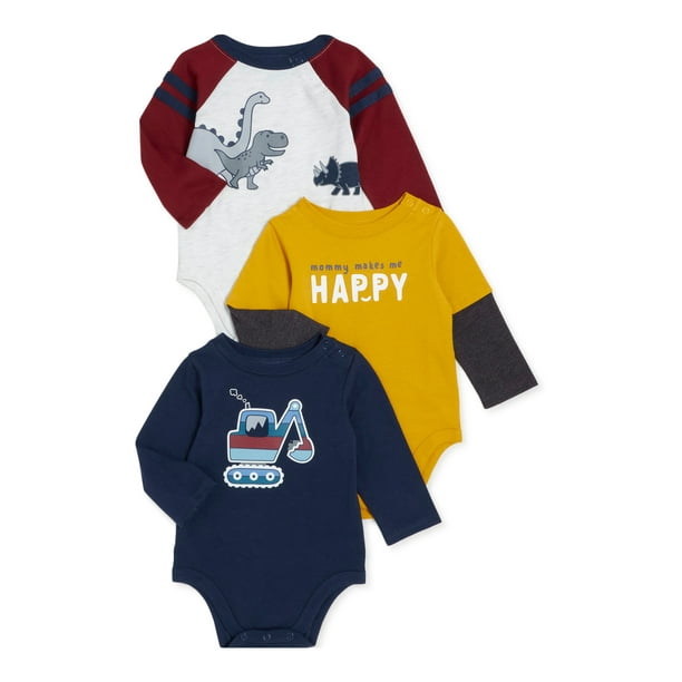 Garanimals Baby Boy Long Sleeve Bodysuit Multipack Set, 3Piece, Sizes