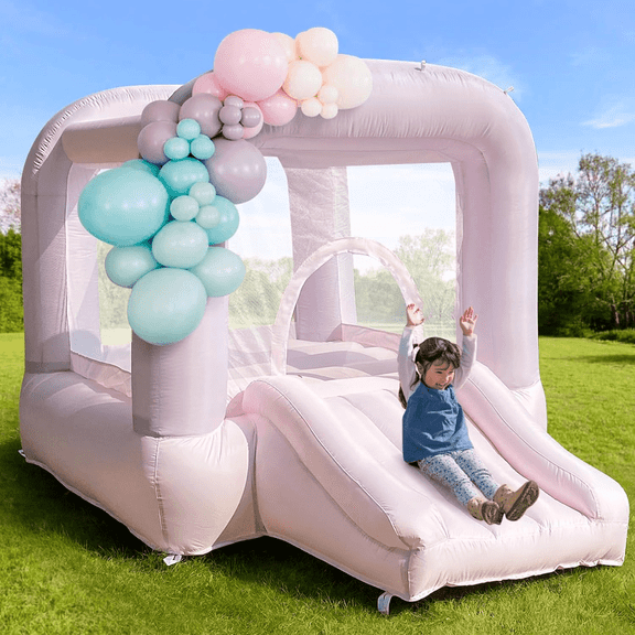 Connsann Inflatable Mini Bounce House With Slide, Pink, For Toddlers