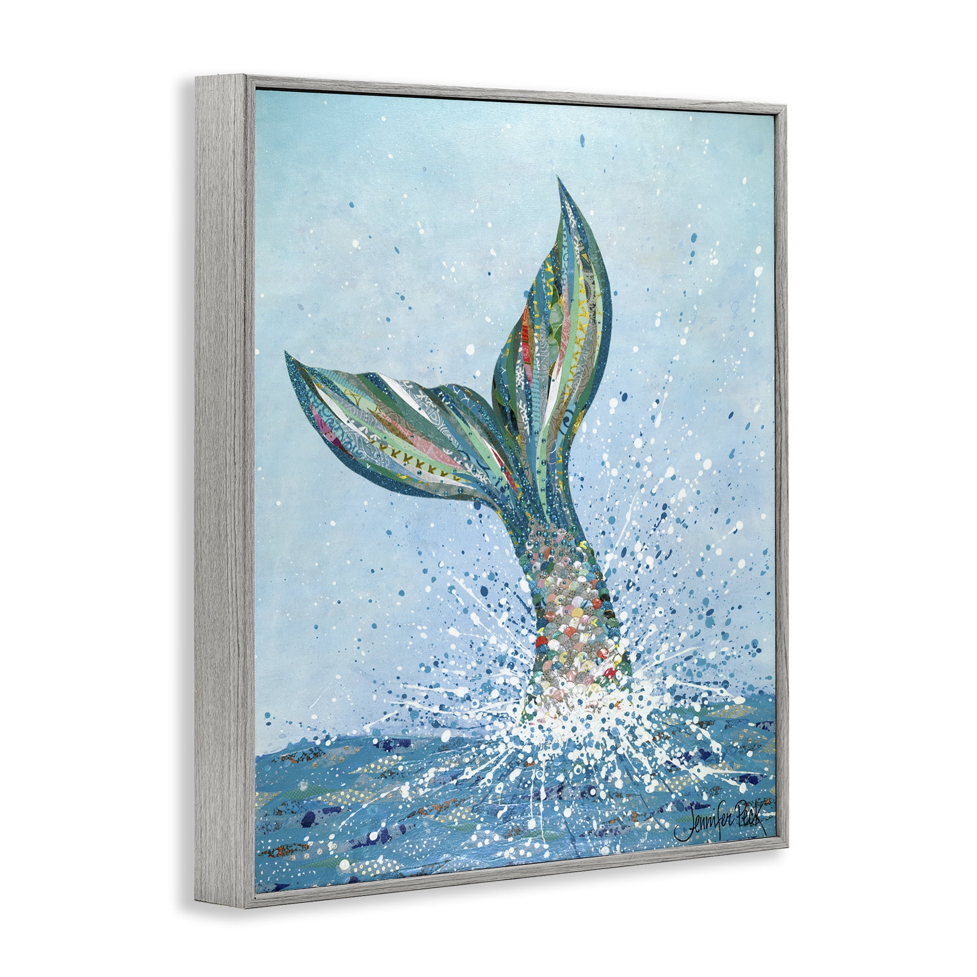 Stupell Industries Diving Mermaid Tail Fairy Tales & Fantasy Painting Gray Framed Art Print Wall Art, 24 x 30