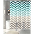 thumbnail image 3 of Split Shower Curtain for Transfer Bench, Turquoise Brown Fabric Shower Curtains for Bathroom, Gradient Geometric Stripes Chevron Wave Tub Sliding Transfer Bench Waterproof Bath Curtains 72"x72", 3 of 9