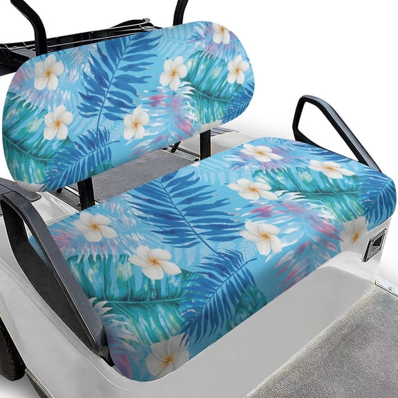 HUAICONG Tropical Leaves White Flowers Machine Washable Golf Cart Seat Covers Kit for Sports Summer, Golf Cart Seat Covers 2 Piece Universal Fit