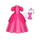 thumbnail image 4 of Vestido De Princesa Para Niñas Con Mangas Abullonadas Y Cintura Alta Para Disfrazarse En Halloween, Con Corona, Collar, Aretes, Guantes Y Accesorios, Color Rosa Claro, 4 of 4