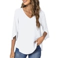thumbnail image 4 of UVN Womens Blouses 3/4 Sleeve V Neck Summer Shirts for Women Chiffon Dressy Casual Tunic Tops, 4 of 9
