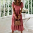 thumbnail image 6 of MYAOYI Dresses for Women Square Neck Short Sleeve Midi Dress Ditsy Floral Tiered Flowy Summer Casual Dress, 6 of 7