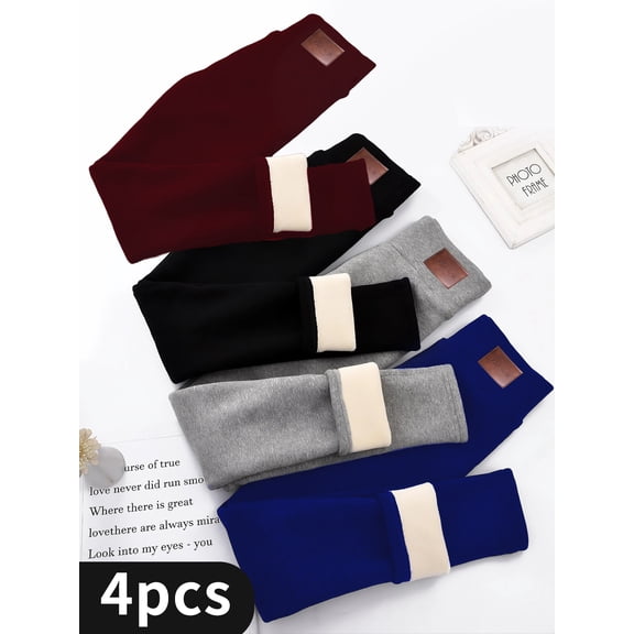 4 Pack Women's Winter Thermal Fleece Lined Leggings - High Waist Slim Fit Leggings with Side Pockets