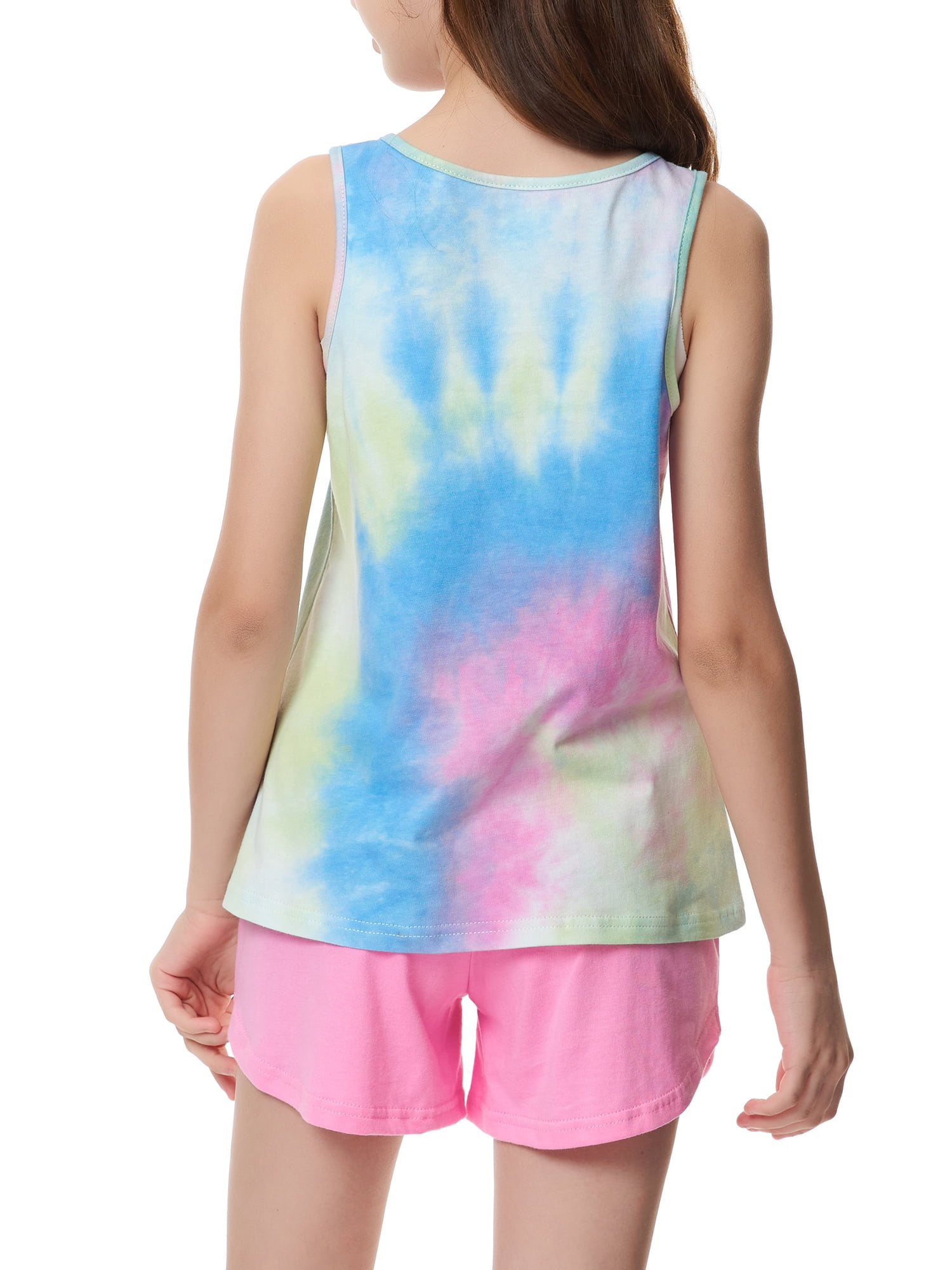 Beezizac 2-Piece Girls Sleepover Tie Dye Tank Top & Shorts Pajama, Size 6-18