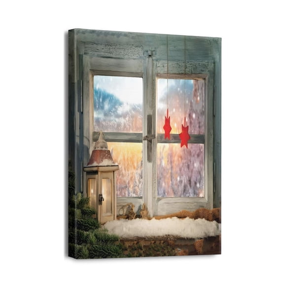 Snowy Landscape in the Fake Window Wall Art Bathroom Pictures Wall Decor Canvas Painting Prints Artwork for Bathroom Office Bedroom 12"x16"