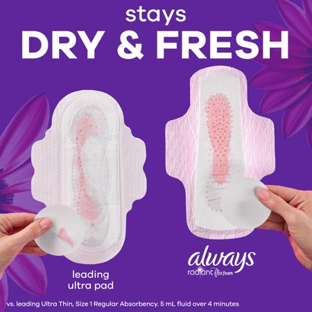 ALWAYS RADIANT WITH FLEX FOAM PADS, SIZE 5, EXTRA HEAVY OVERNIGHT, WITH WINGS, 54 COUNT