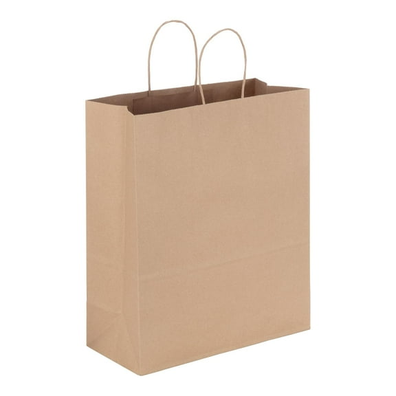 DURO Brown Paper Gift Bags with Handles, Recycled Kraft Brown Paper Shopping Bags with Handles Bulk for Party Favors and DIY, 13.00 x 6.00 x 15.75 Inches- Pack of 50