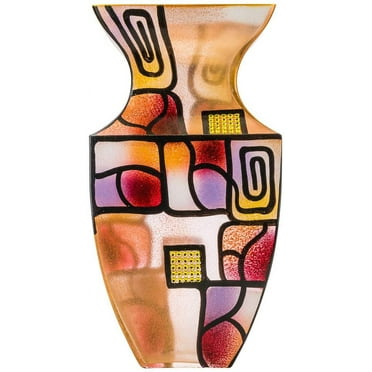 Victoria Bella 12" Decorative Vase, Mozaic Gold, European Glass with a Handmade Unique Pattern