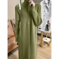 thumbnail image 2 of Women'S Elegant Long Sleeve Lapel Knitted Fall Winter Over-The-Knee Sweater Dress with Zipper Olive Color One Size, 2 of 5