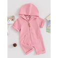thumbnail image 3 of Gupgi Summer Infant Boys Girls Hooded Jumpsuits Baby Short Sleeve Solid Color Zipper Rompers, 3 of 9