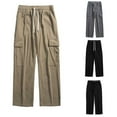 thumbnail image 5 of Lovskoo 2024 Men's Cargo Pants Casual Drawstring Straight Barrel Trousers with Pockets Cotton Pants Black, 5 of 5