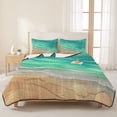 thumbnail image 3 of Twin Quilt Set 68''x86'', Teal Ombre Coastal Lightweight Summer Bedspread Coverlet Set with 2 Pillow Shams, Summer Nautical Beach Ocean Seaside Breathable All Season Quilt Bedding for Dorm/Bedroom, 3 of 9