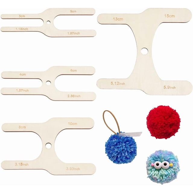 Kit de 4 piezas para hacer pompones de madera en 8 tamaños, herramienta en forma de H para hacer bolas de lana, ideal para manualidades con agujas y tejido de lana.