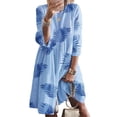 thumbnail image 4 of Vestido Mujer Vestido Estampado Vintage Manga 3/4 Paño De Cuello Redondo, Azul Hoja, 4XL Sweethay AP002219-55, 4 of 5
