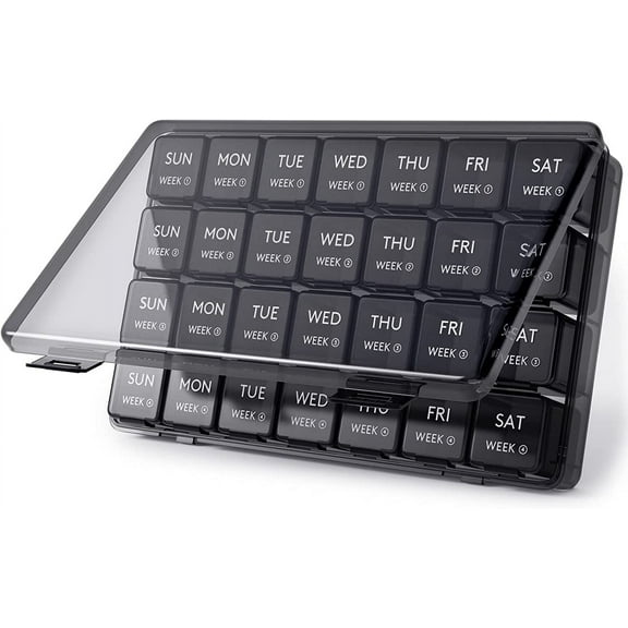 Lifewit Monthly Pill Organizer, 28 Day Medicine Organizer, Large Compartments Pill Box, Portable Travel Pill Case for Vitamins, Supplement, Medication, Black