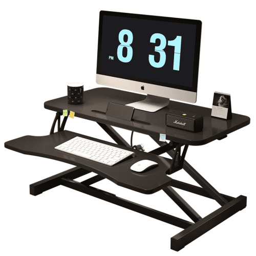 Auto Beyond Standing Desk Converter - 32 Inch Adjustable Sit to Stand Up Workstation, Particle Board, Dual Monitor Desktop Riser with Keyboard Tray, for Home Office Laptop, Black