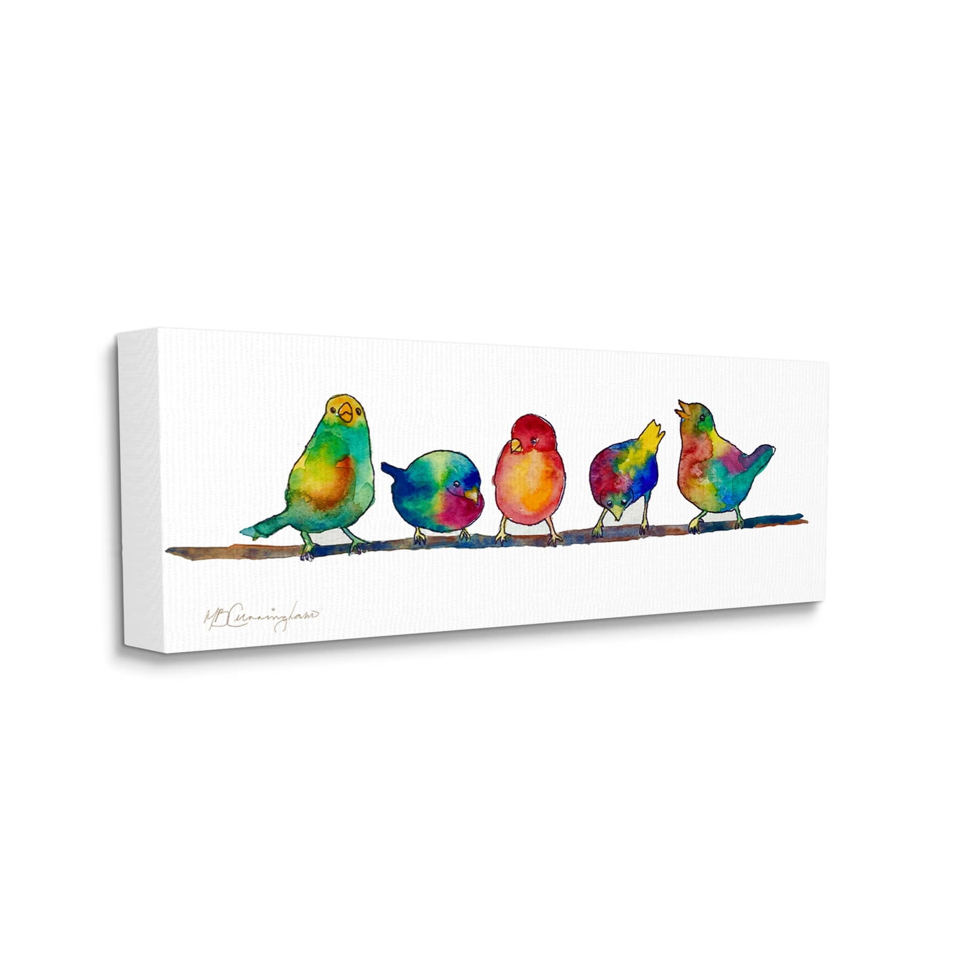 Stupell Industries Groovy Tie Dye Parakeet Birds Standing Branch , 30 x 13, Design by MB Cunningham