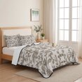 thumbnail image 5 of Twin Quilt Set 68''x86'', Farmhouse Brown Lightweight Summer Bedspread Coverlet Set with 2 Pillow Shams, Vintage Flower Leaf Botanical Plant Breathable All Season Quilt Bedding for Dorm/Bedroom, 5 of 9