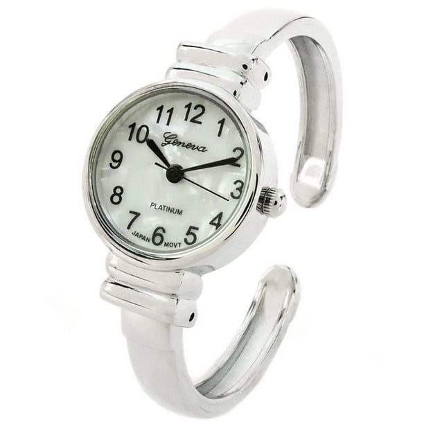 STC White Silver Metal Band Small Size Bangle Cuff Watch for Women