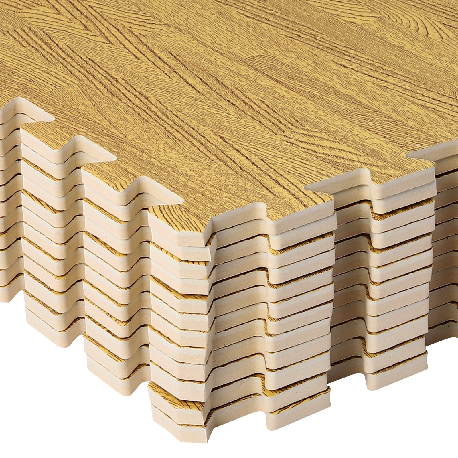 Wildnix Brown Foam Tiles with Wood Grain Pattern, EVA Foam Mats for Floor, 12 Pieces, Non-Slip, Safe for Kids, Elderly, and Home Decor
