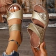 thumbnail image 3 of Rokment Glitter Metallic Sequin Orthopedic Wedges Slip on Sandals for Women 2026 Summer Beach Sparkly Casual Platform Arch Support Dress Sandals Comfortable Walking Slippers Gold Size 7.5, 3 of 8