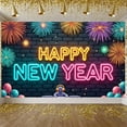 thumbnail image 3 of Neon Light Design Happy New Year Banner Firework Pattern New Year Display Colorful Balloons Brick Wall Background Celebration Backdrop for New Year Party Holiday Celebration Indoor Decoration, 3 of 9