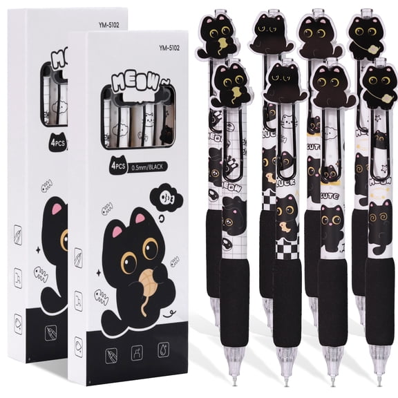 Cute Cat Pens,Cute Retractable Cat Gel Pens, Quick Drying Writing Pen Set for Women Men Holiday Office Home Supplies