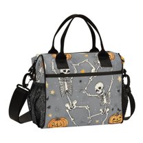 FORMRS Insulated Lunch Bag Unisex Large Capacity with Shoulder Strap, Gray Halloween Dancing
