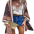 thumbnail image 1 of CHUANK Blouse à Manches Longues Imprimé Boho Grande Taille pour Femmes, Kimono Cardigan Décontracté d'Été, 1 of 2