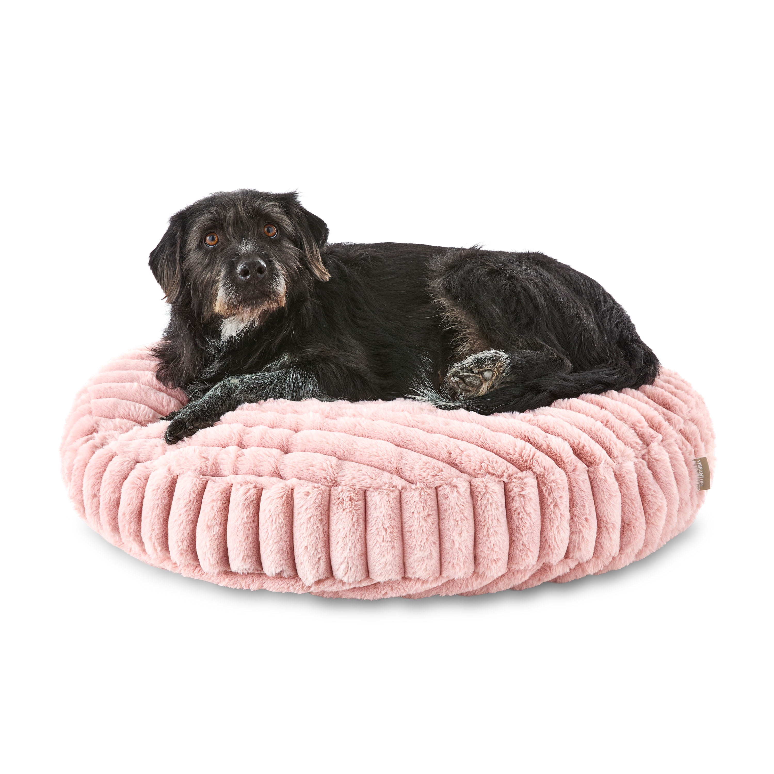 Vibrant Life Large Ribbed Round Orthopedic Pet Bed, Pink, 30"