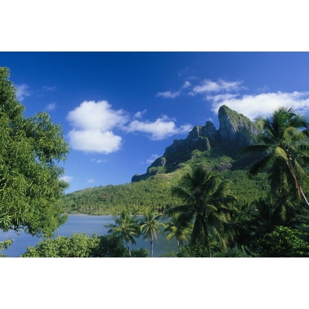French Polynesia Bora Bora Coastal Shot Mountains With Water A56A Canvas Art - Peter Stone Design Pics (38 x 24)
