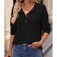 thumbnail image 6 of Women'S Henley Shirts Long Sleeve V Neck Ribbed Button Down Knit Sweater Fitted Tops Black L, 6 of 10