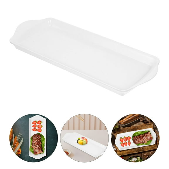 OUNONA White Rectangle Food Serving Tray with Dual Handles Ideal for Tea Dessert and Snacks