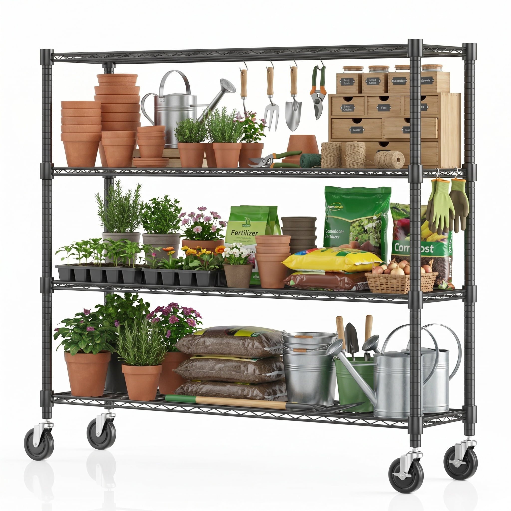 Legooin 18x60x72 inch Industrial Garage Shelf with Wheels Storage Rack Heavy Duty Metal Shelving Unit for Industrial Residential Use, Black