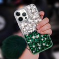 thumbnail image 6 of Compatible with iPhone 15 Pro Max Bling Case Luxury 3D Sparkle Diamond Crystal Rhinestones for Women Girls Glitter Case with Cute Plush Furry Ball Pendant Shockproof Protective Cover, Green, 6 of 14