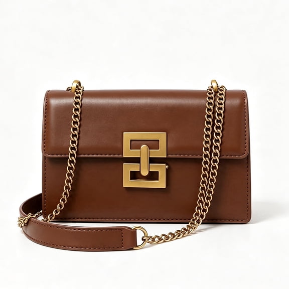 REMANLAN Women's Brown Chain Crossbody Bag with Gold Hardware Elegant Shoulder Purse for Party Evening Wear