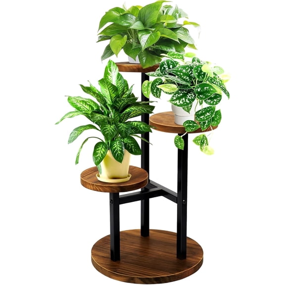 3 Tier Plant Stand Indoor,Cuopluber Metal Wood Plant Stands for Indoor Plants Multiple, Corner Tiered Flower Plants Shelf Stand for Living Room Bedroom, Brown