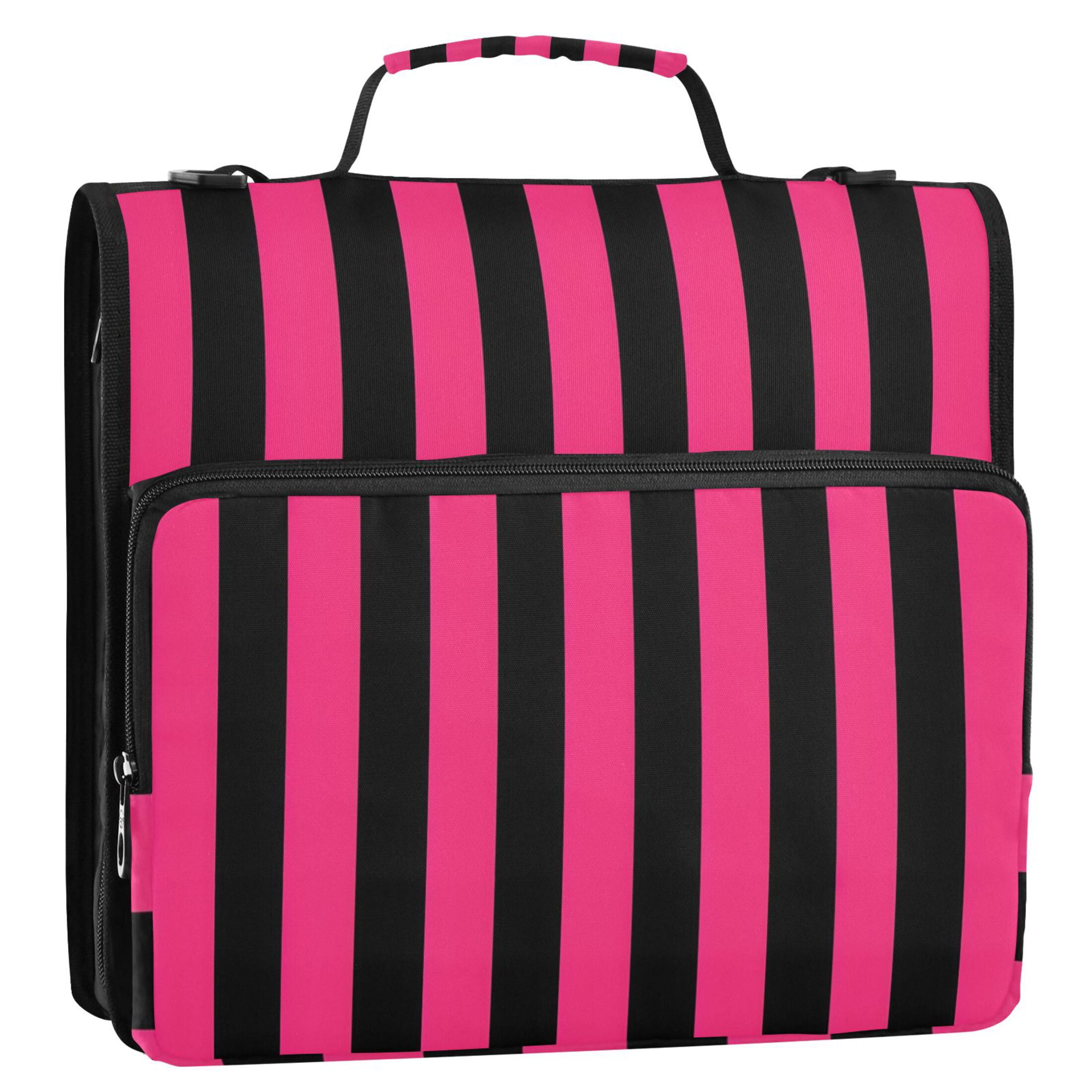 ALAZA Zipper Binder Pink and Black Stripe Pattern 3 Ring Trapper Keeper File Folder Organizer Bag